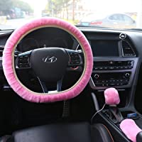 Los mejores  - Fundas HLZDH de lana sintética- para freno de mano- palanca de cambios y volante- universales- para coche- de peluche…